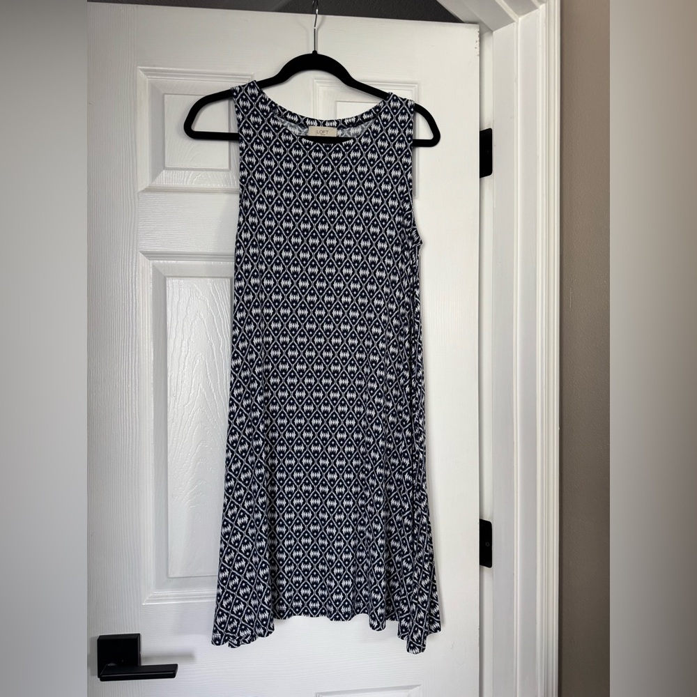 LOFT Blue and White A-Line Midi Dress